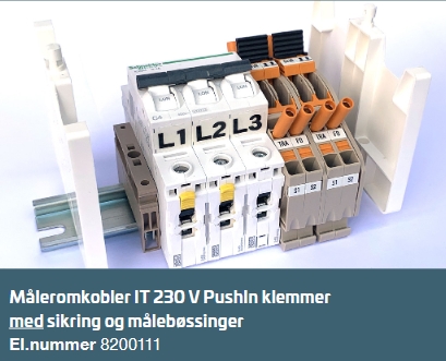 Måleromkobler IT 230V Pushin klemmer med sikr. og målebøssing | artk: 8200110